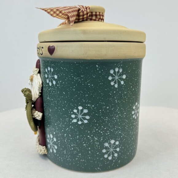 Happy Holidays Santa Claus Stoneware Cookie Jar with Lid Canister Crock 7.25 in - Picture 5 of 13